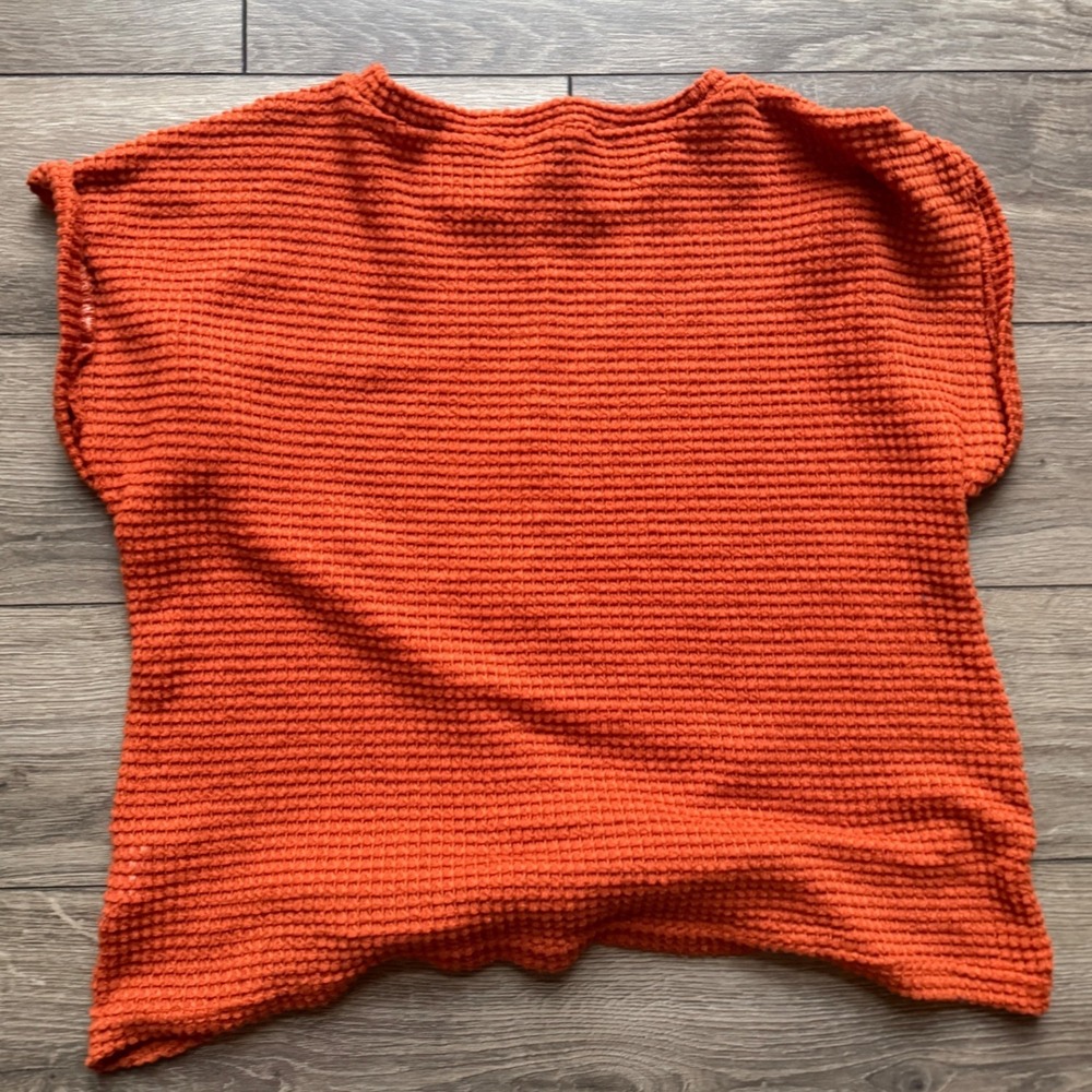Emery Rose Burnt Orange Twist Front Waffle Knit Cap Sleeve Top Rust‎ Large